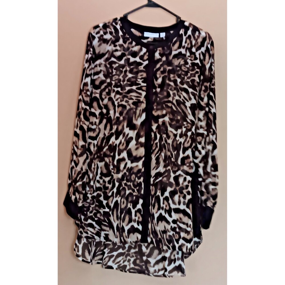 Shirt size 24 womans Susan Graver Blouse Long Sleeve Animal Print Black Brown